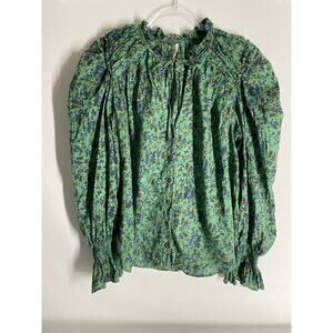 Free People Green Floral Blouse Size Small
